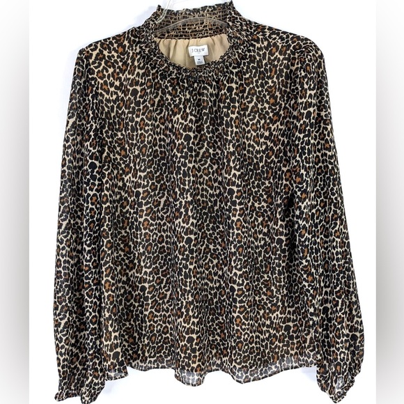 J. Crew Leopard Print Chiffon Long Sleeved Mock Neck Blouse - Picture 6 of 6